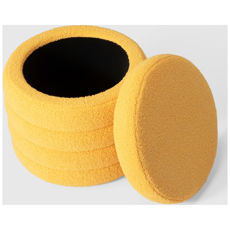 Bayville 16" Tall Sherpa Round Ottoman With Storage