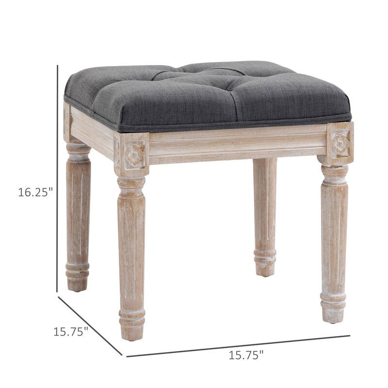 HOMCOM 15.75" Vintage Ottoman, Tufted Foot Stool with Upholstered Seat, Rustic Wood Legs for Bedroom, Living Room