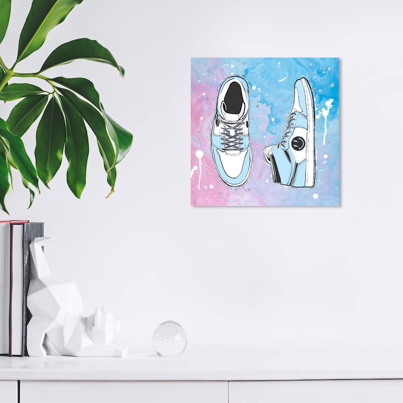 Wynwood Studio Canvas Fashion and Glam Preppy Sneakers Blue and Pastel Blue Modern & Contemporary Wall Art Canvas Print - 12 x 12