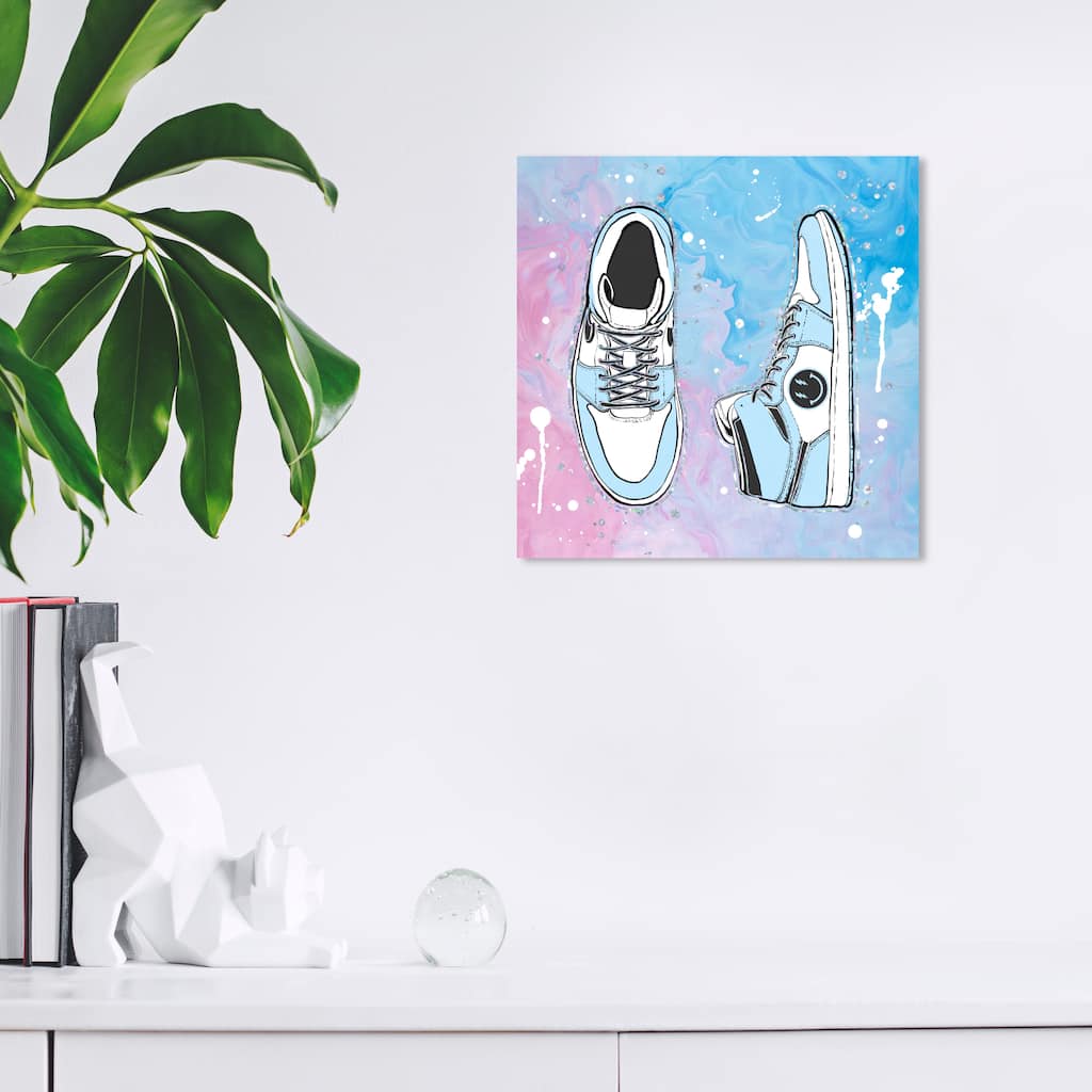 Wynwood Studio Canvas Fashion and Glam Preppy Sneakers Blue and Pastel Blue Modern & Contemporary Wall Art Canvas Print