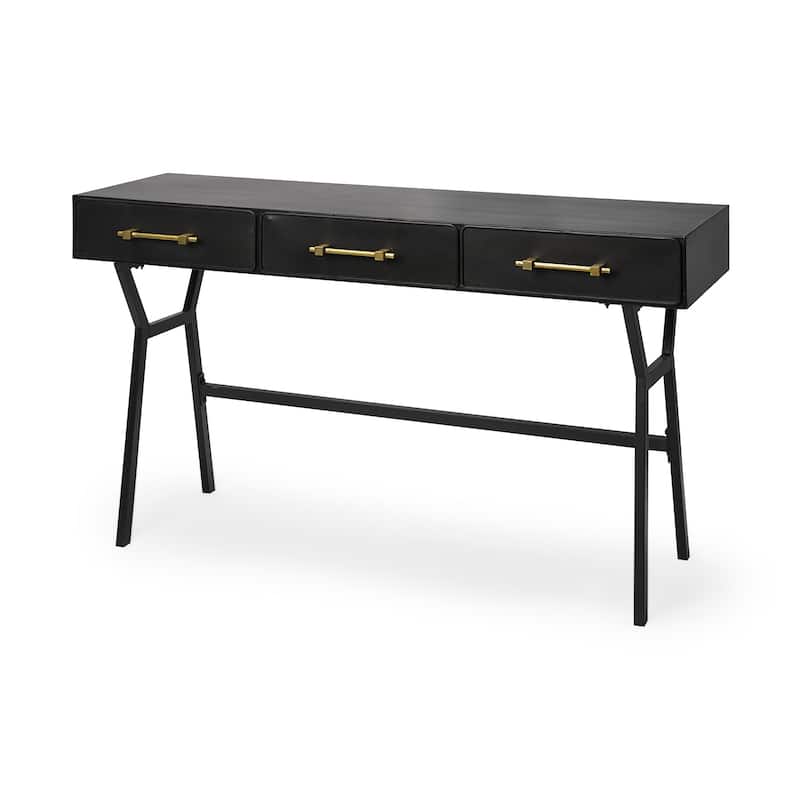 51" Black Writing Desk With Three Drawers