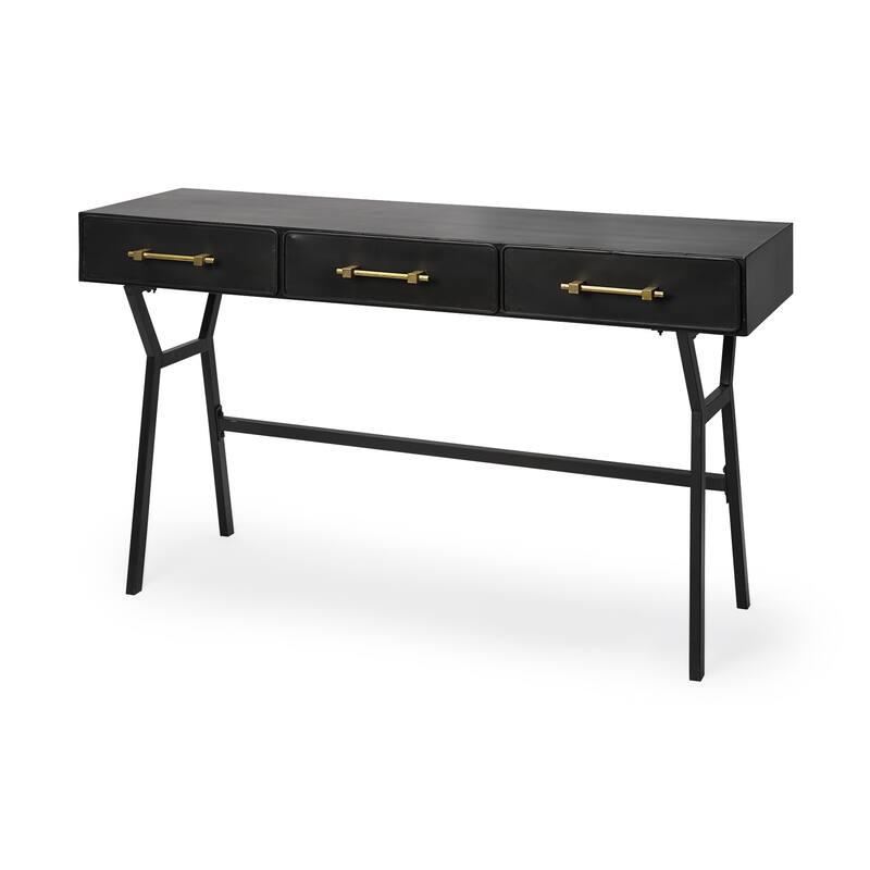 HomeRoots Black Metal Matte Finish Writing Desk With 3 Drawers