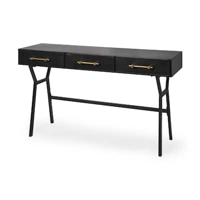 HomeRoots Black Metal Matte Finish Writing Desk With 3 Drawers