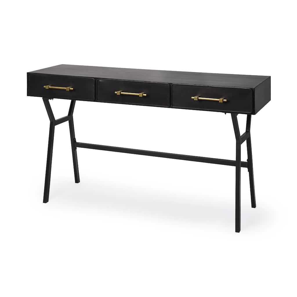 HomeRoots Black Metal Matte Finish Writing Desk With 3 Drawers