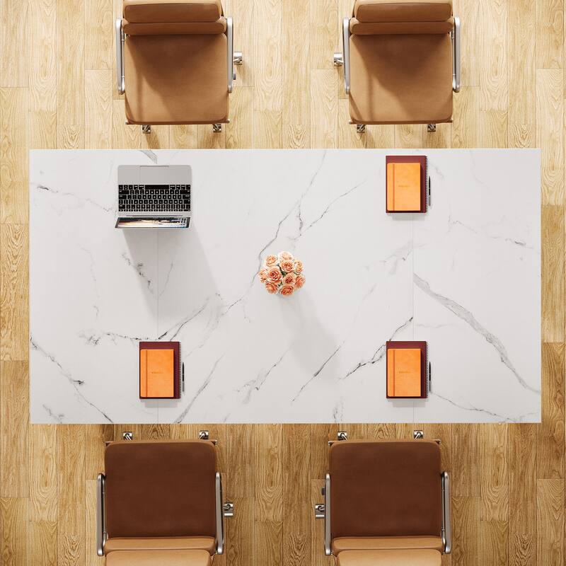 5FT Conference Table for 6, 63-Inch Modern Meeting Table for Office, White and Gold - 63" L x 31.5" W x 29.5" H