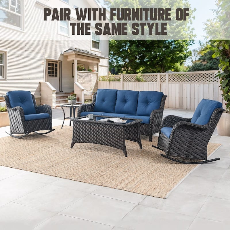 Gymojoy Comfortable PE Rattan Wicker Outdoor Rocking Chair Set of 2