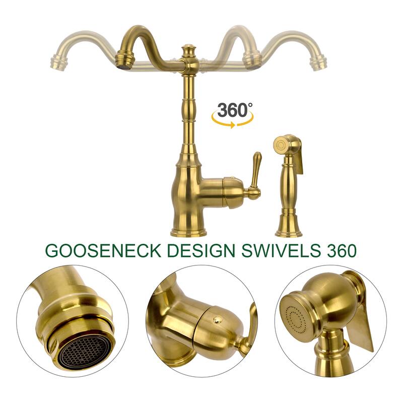 One-Handle Copper Widespread Kitchen Faucet with Side Sprayer