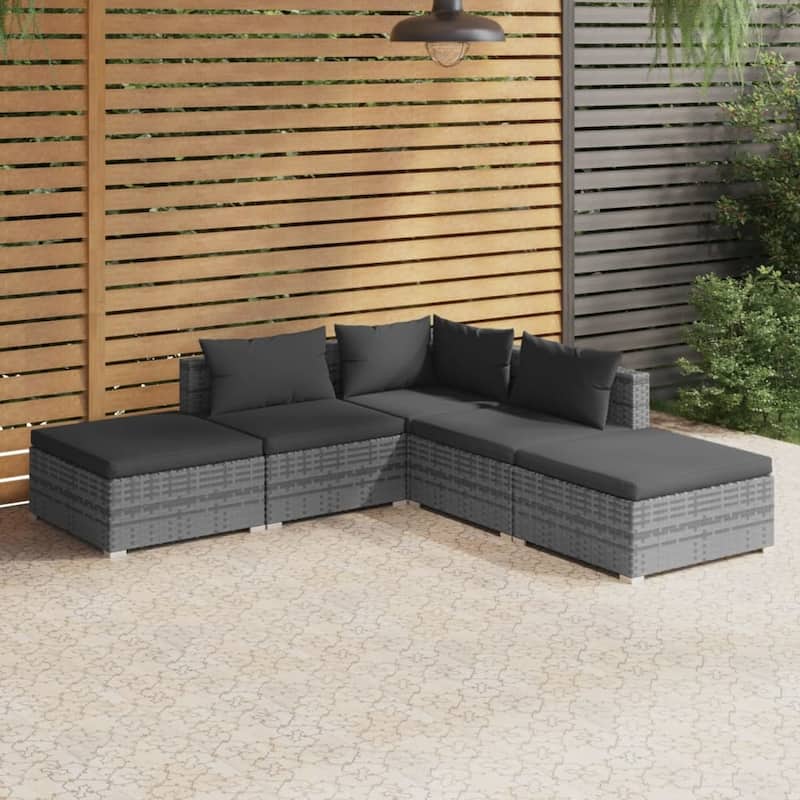 vidaXL Patio Lounge Set Outdoor Sectional Sofa Set Table Garden Poly Rattan - Grey 5 Piece
