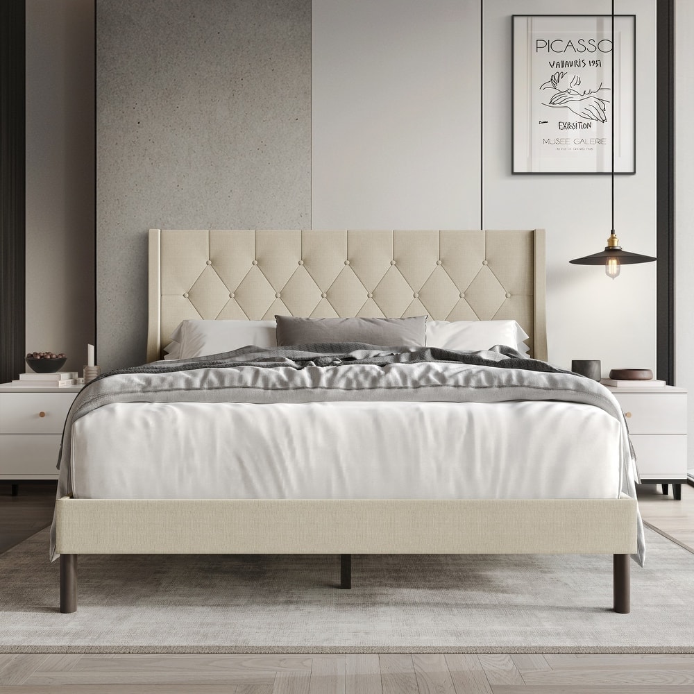 Oregon Twin Button-Tufted Upholstered Wingback Panel Bed