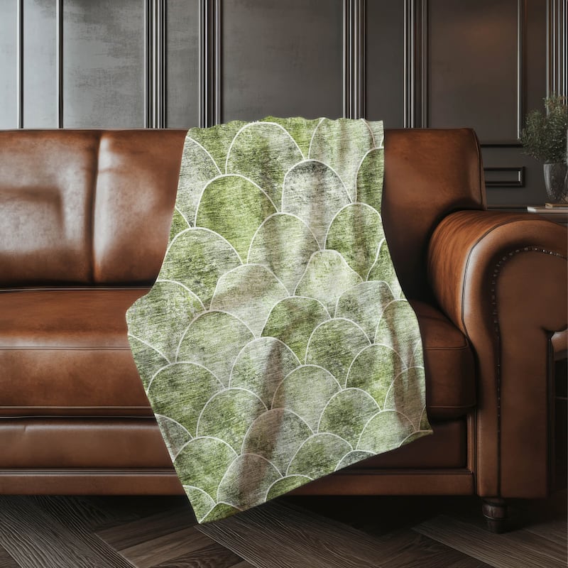 Premium Machine Washable Modern Arches Sherpa Throw Blanket - Green - 4'2" x 5'10"