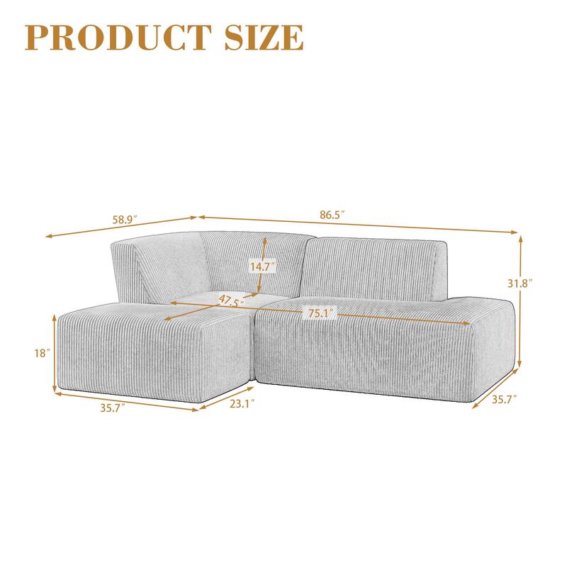 Modular All-Foam Corduroy Compression Sofa With Ottoman