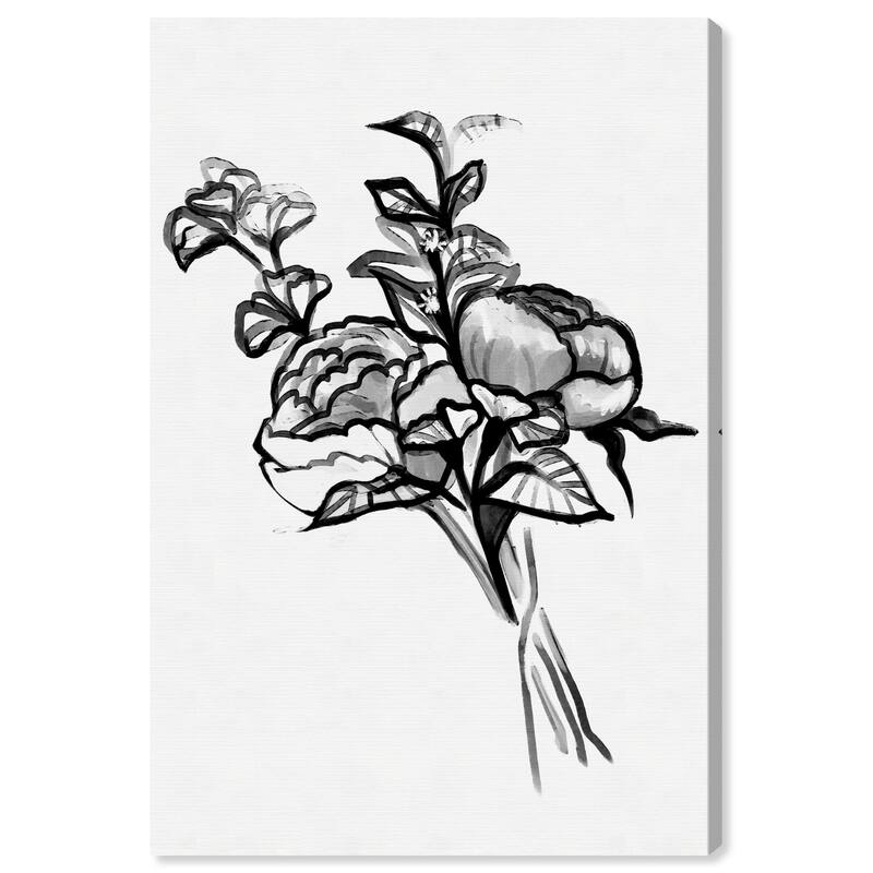 Wynwood Studio Canvas Floral and Botanical Ink Peonies Black and Rustic Wall Art Canvas Print