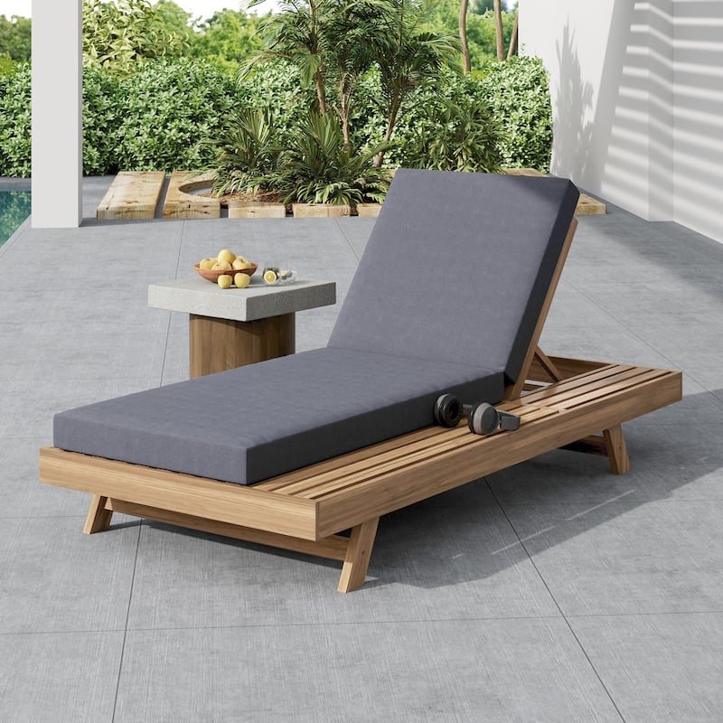 Christopher Knight Home - Ravello Modern Outdoor Acacia Wood 4-Position Adjustable Chaise Lounge with Thick Cushion - 79"L - Dark Gray,Light Brown