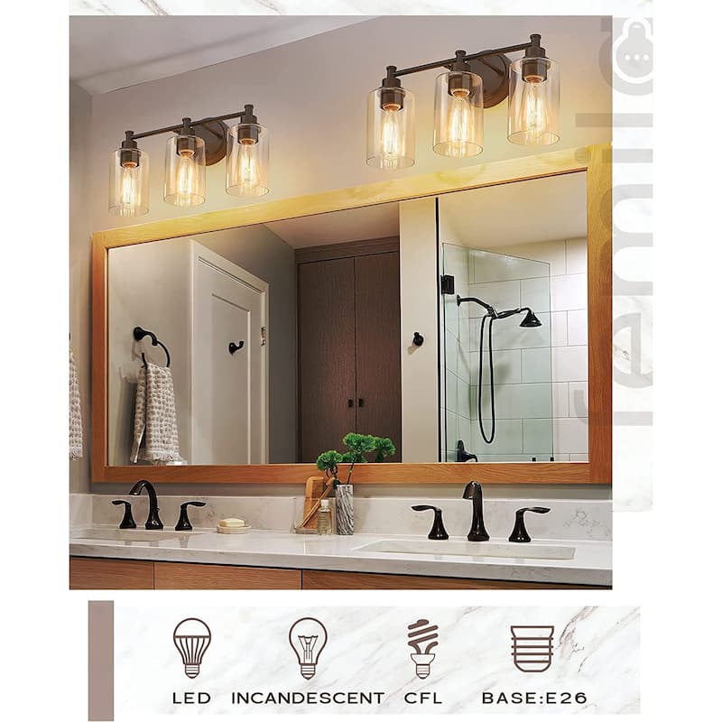 2/3/4/5-Light Bathroom Vanity Light with Clear Glass Shade