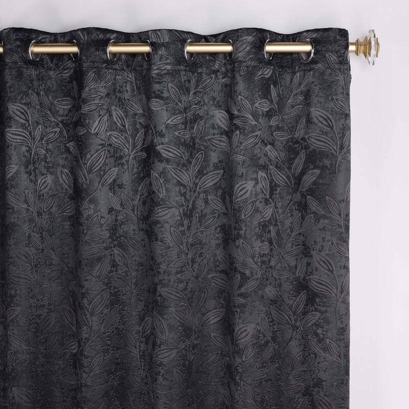 Superior Leaves Machine Washable Room Darkening Grommet With Ties Blackout Curtains, Set of 2
