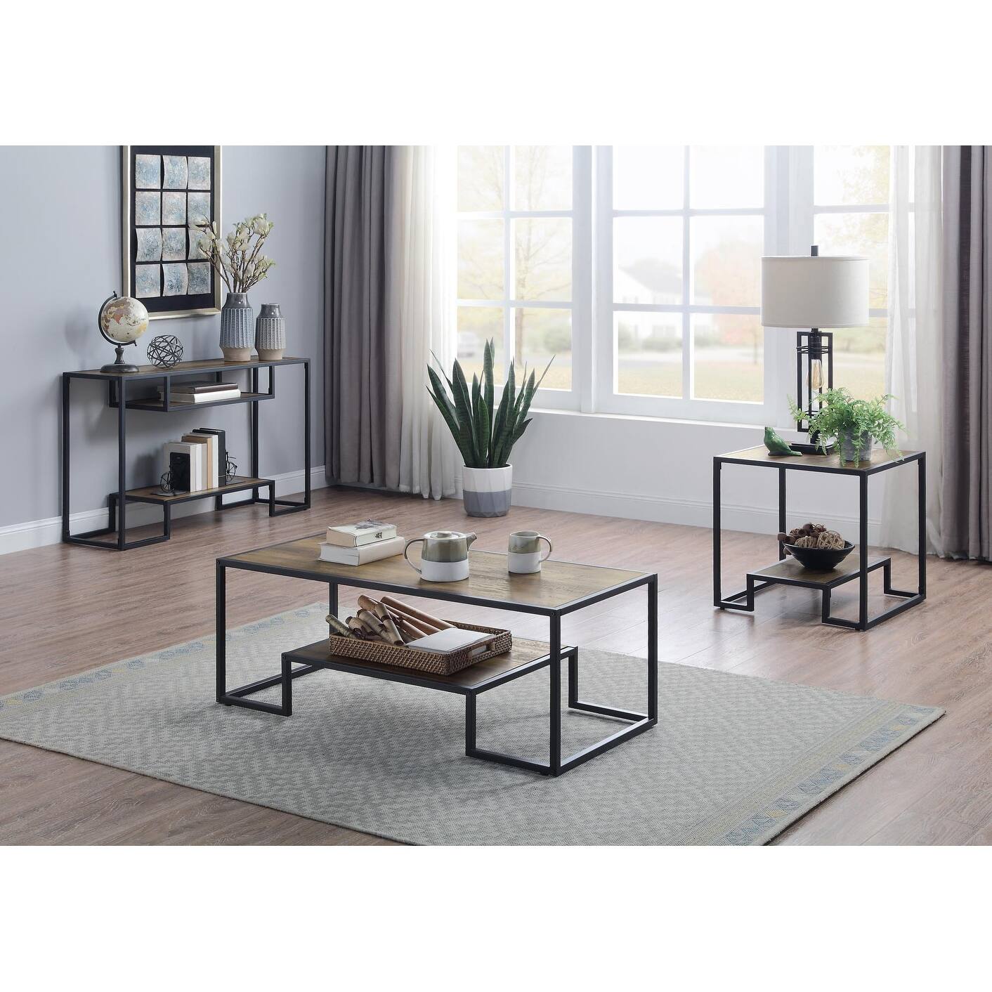 Industrial Style End Table/ Coffee Table with 1 OPen Shelf Bed Bath