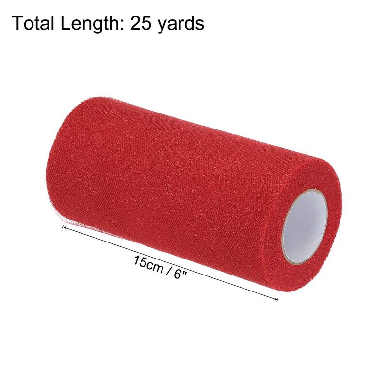 6" Sequin Tulle Ribbon Rolls Glitter Sparkly Netting Fabric for Gift - Red - 25 Yards