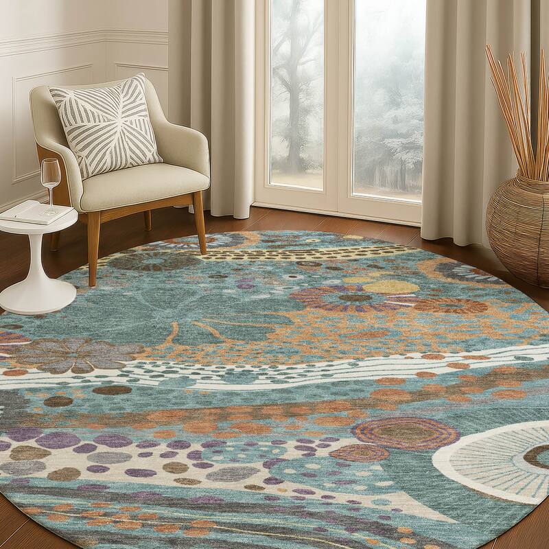 Machine Washable Indoor/ Outdoor Whimsy Floral Chantille Rug