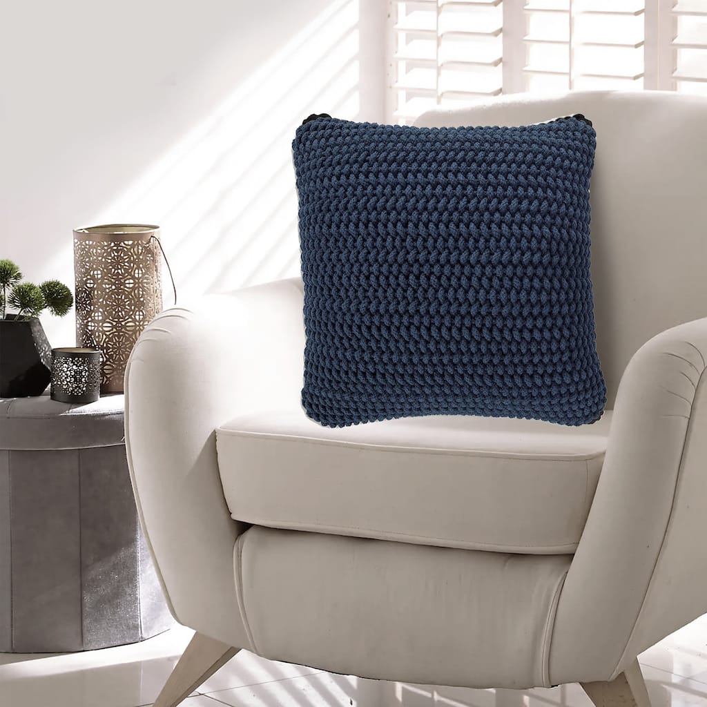 Ako Accent Pillow Set of 4, 20 Inch Square, Handwoven Navy Blue Cotton