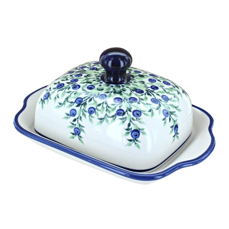 Blue Rose Polish Pottery 858 Zaklady Square Butter Dish - Porcelain Vine