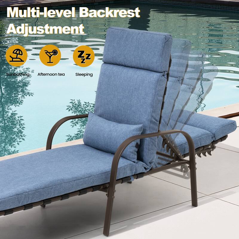 VredHom Outdoor Adjustable Chaise Lounge with Cushion and Pillow (Set of 2) - Set of 2