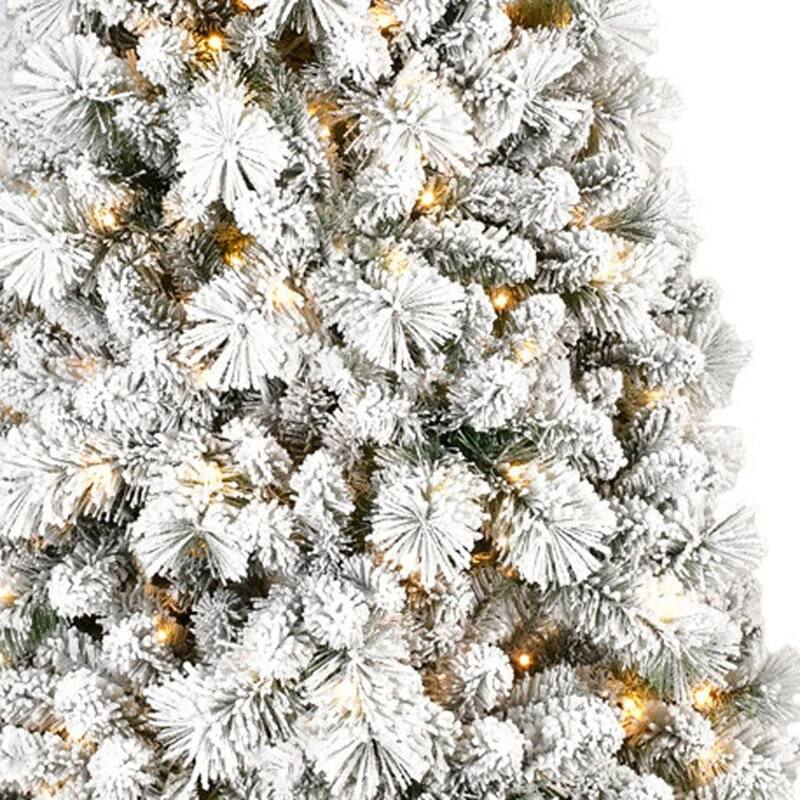 HomeRoots 4' White Pre Lit Slender Flocked Pine Christmas Tree - 29.00 in. x 48.00 in. x 29.00 in.