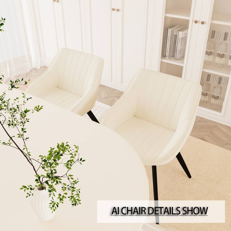 7-Piece Dining Set with Cream Dining Table & 6 PU Leather Chairs