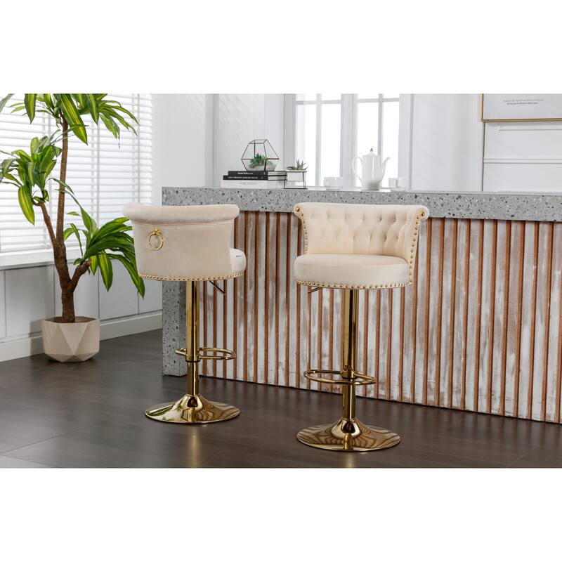 Set of 2 Adjustable Counter Height Swivel Bar Stools with Footrest