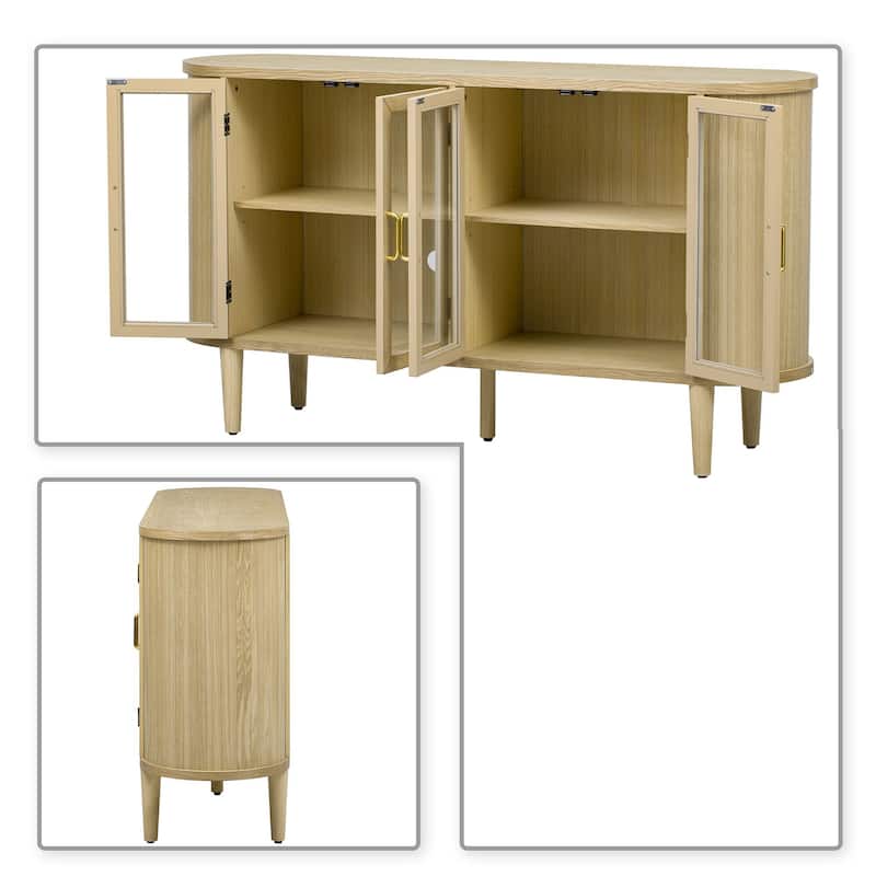 Classic Farmhouse Style Four Glass Door Wooden Sideboard with Cable Management Holes