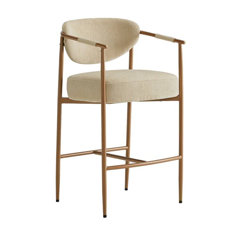 Spruce & Spring Modern Counter Stool with Gold Metal Frame and Woven Strap Arm