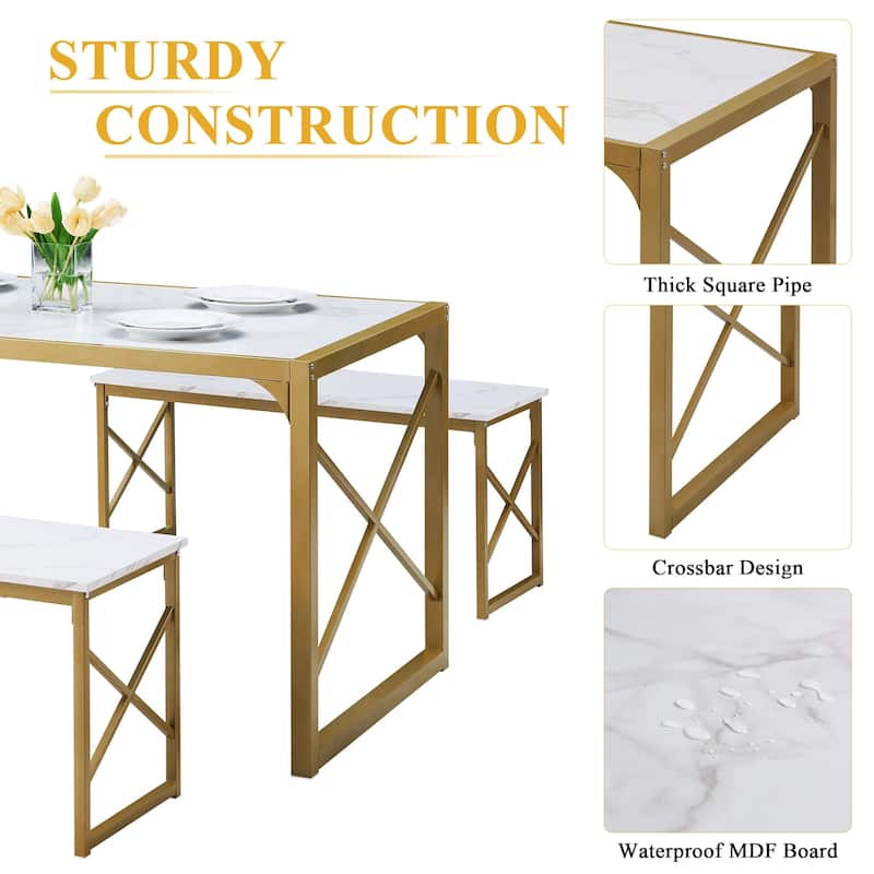 Javlergo 3-Piece Dining Table Set, 43"/55" Modern Wood Table Top Dining Table Set with Bench