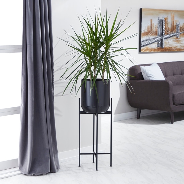 Contemporary 36 x 12 Inch Matte Black Iron Floor Planter by Studio 350. Opens flyout.