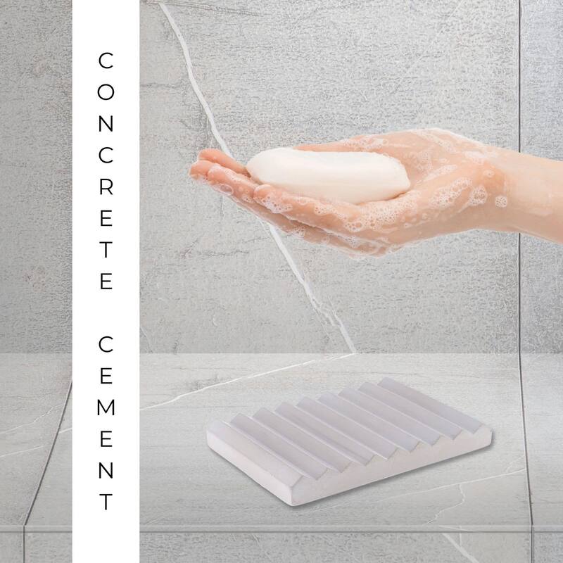 Concrete Cement Hand Soap Dish, Ribbed Drainage Design - 5.2 L x 3.6 W x 0.6 H