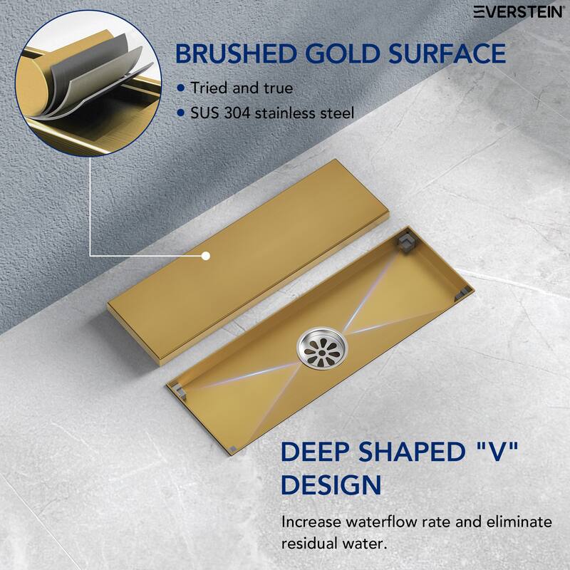 12-inch Linear Shower Drain With Solid Cover in Stainless Steel