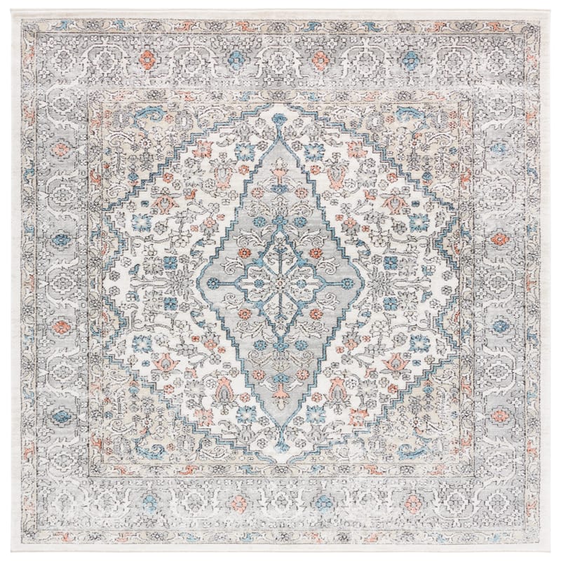 SAFAVIEH Oregon Imo Shabby Chic Medallion Rug - 6'7" Square - Grey/Ivory
