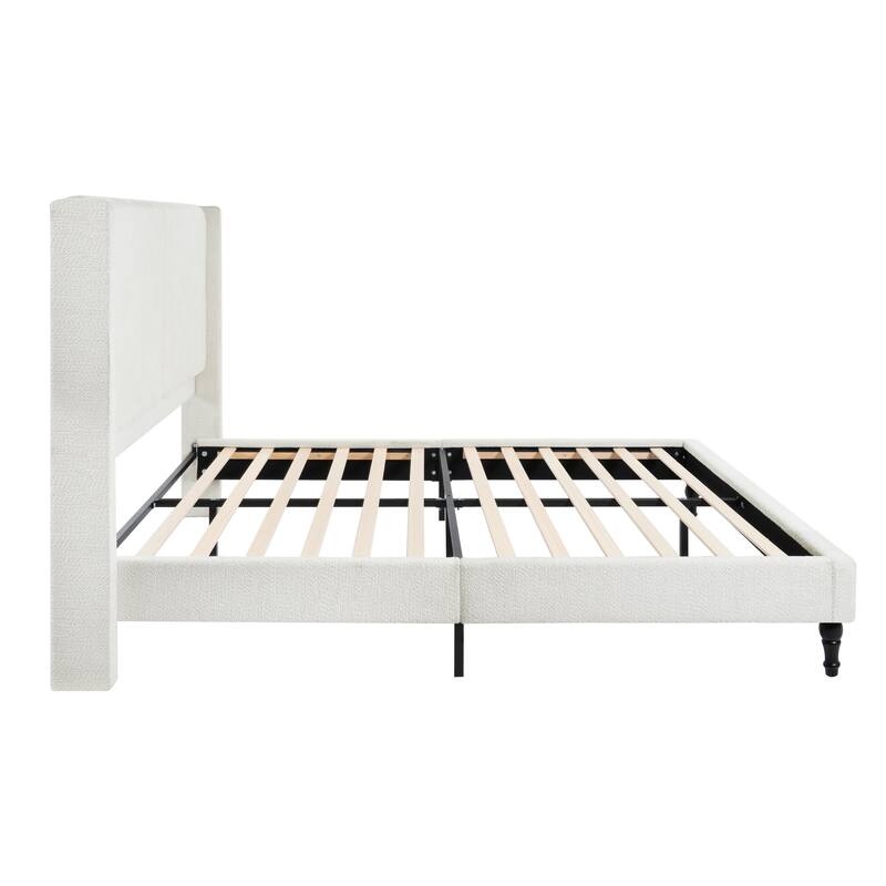 Queen Size Bed Frame with 55.5"High Back Upholstered Boucle Fabric Headboard