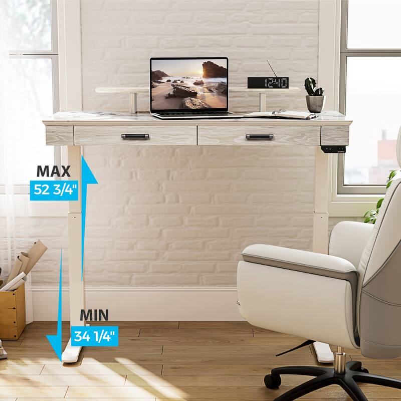 Eureka Ergonomic 55" Slate Stone Standing Desk Executive Writing Desk with 2 Drawers & Monitor Stand