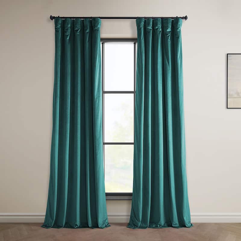 Exclusive Fabrics Heritage Plush Velvet Room Darkening Curtain (1 Panel) - Luxurious Single Drapery for Enhanced Room Darkening - 50 X 108 - Deep Sea Teal