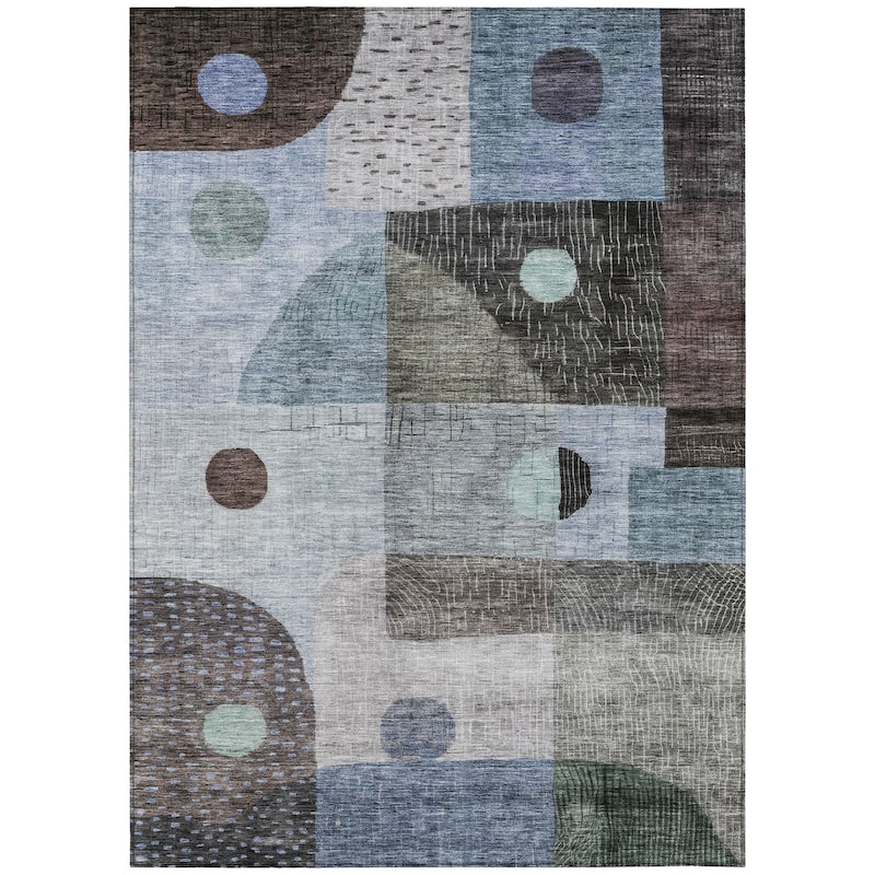 Machine Washable Indoor/ Outdoor Contemporary Geo Chantille Rug