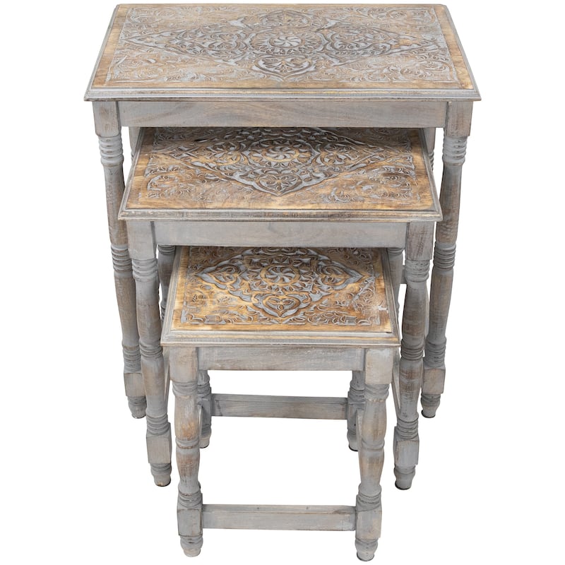 Set of 3 Matte Gray Etched Stackable Nesting Side Tables 24"