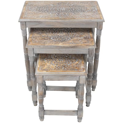 Set of 3 Matte Gray Etched Stackable Nesting Side Tables 24"