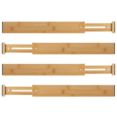 Basicwise 4 Piece Bamboo Expandable Drawer Dividers Adjustable Spring Loaded Organizers for Kitchen Utensils Clothes and Makeup