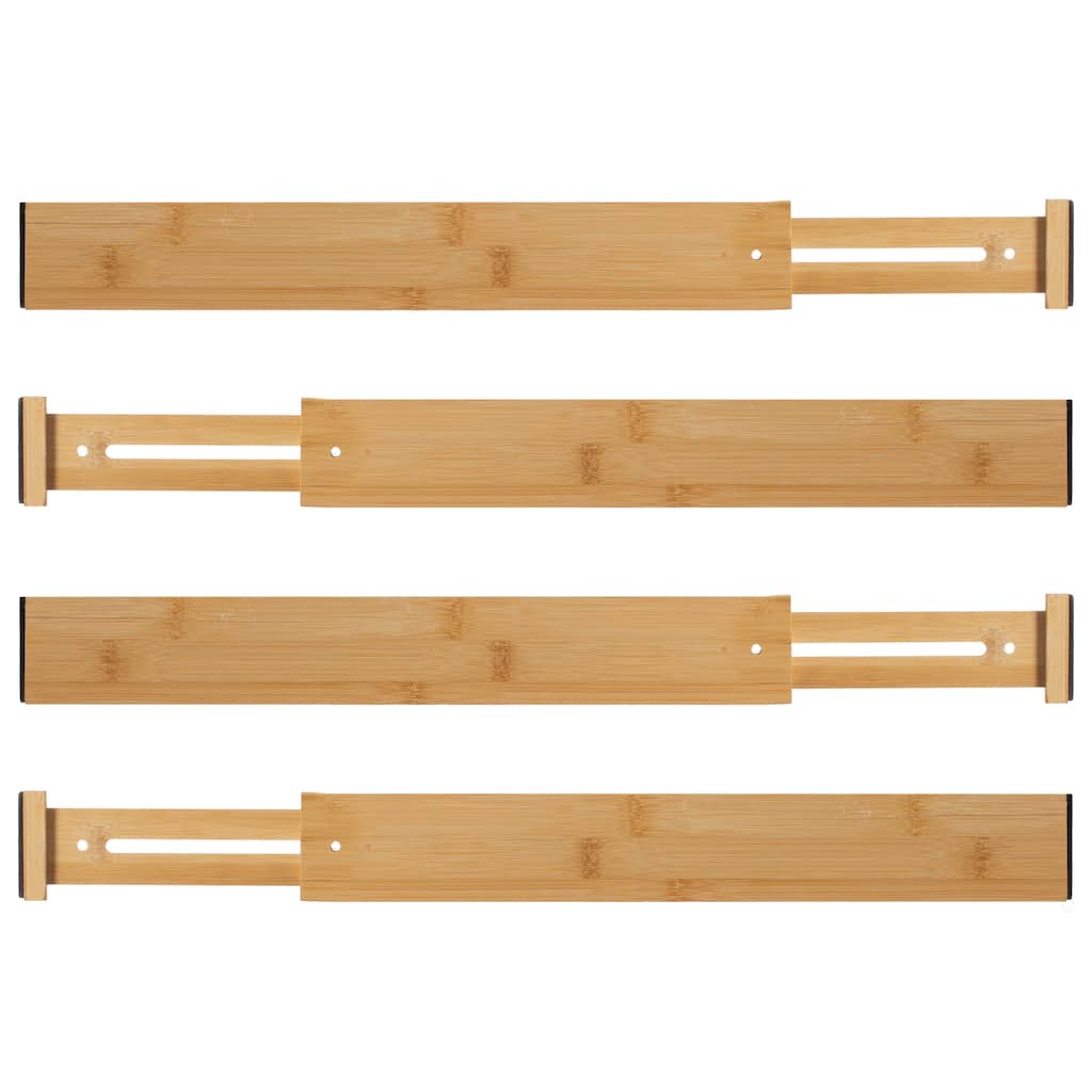 Basicwise 4 Piece Bamboo Expandable Drawer Dividers Adjustable Spring Loaded Organizers for Kitchen Utensils Clothes and Makeup