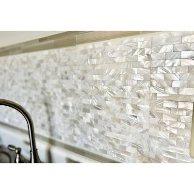 Art3d Peel and Stick Mother of Pearl Shell Tile for Kitchen Backsplash/Bathroom White Rectangle Seamless 6-Pack