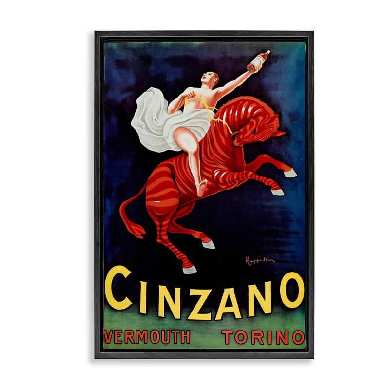 Stupell Cinzano Wine Advertisement Framed Floater Canvas Wall Art Design By Marcus Jules - 17 x 25 - Black