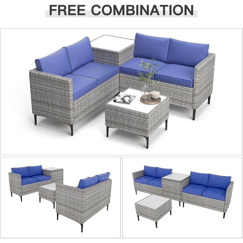4-Piece Patio Sectional Sofa Set with Coffee Table and Storage Box