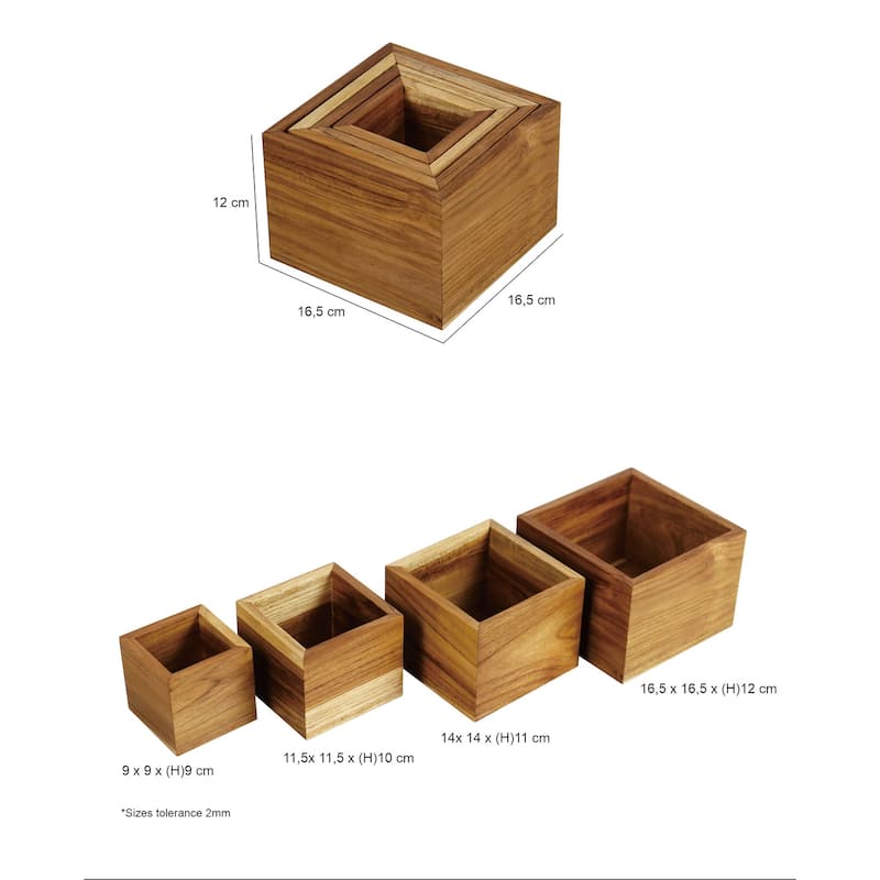 Eleganto® 4 Piece Teak Wood Bathroom Amenities Nesting Set