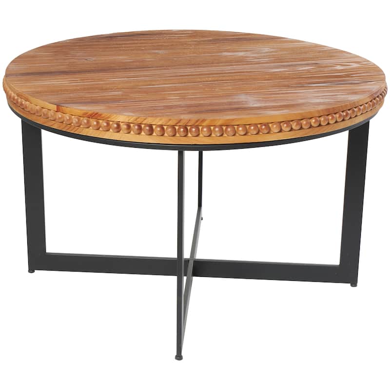 Wood Beaded Coffee Table with Metal X-Shaped Base - Brown - Roche River Decor - 30"Wx30"Lx16"H