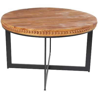 Wood Beaded Coffee Table with Metal X-Shaped Base - Brown - Roche River Decor - 30"Wx30"Lx16"H