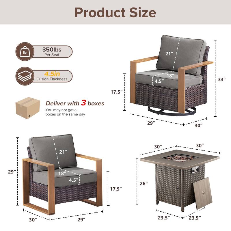 Meyreso 5-Piece Wicker Patio Conversation Set with Fire Pit & Plush 4.5" Olefin Cushions